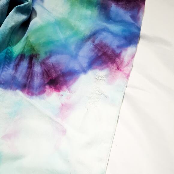 Upcycled custom ice dye spiral Black Orchid raw hem cropped jeans size 27 - Picture 6 of 16